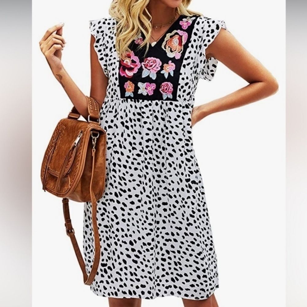 Kirundo Embroidered Animal Print Dress. Boho